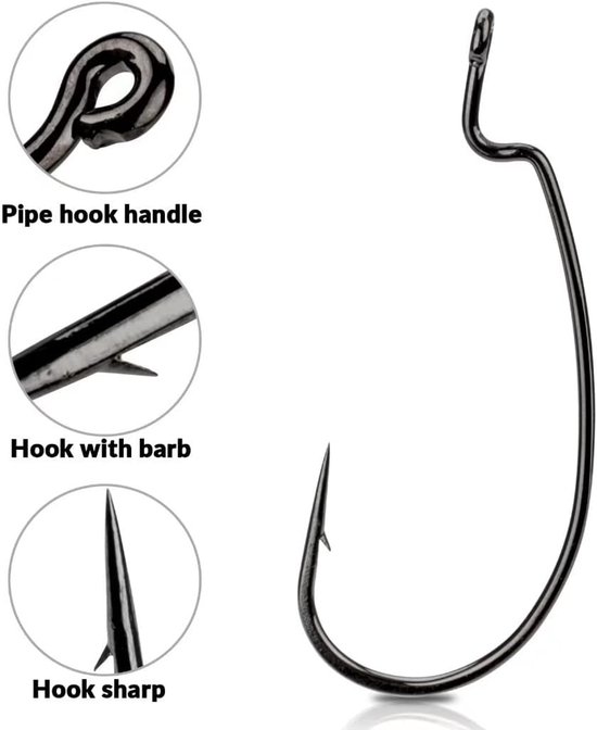 THKFISH 100pcs/box Offset Worm Hook Fishing Hook Set Dropshot Hook Set Rubber Fish Jigs Fishing Kit # 2# 1 1/0 2/0 3/0 - ShopVlot — afbeelding 5