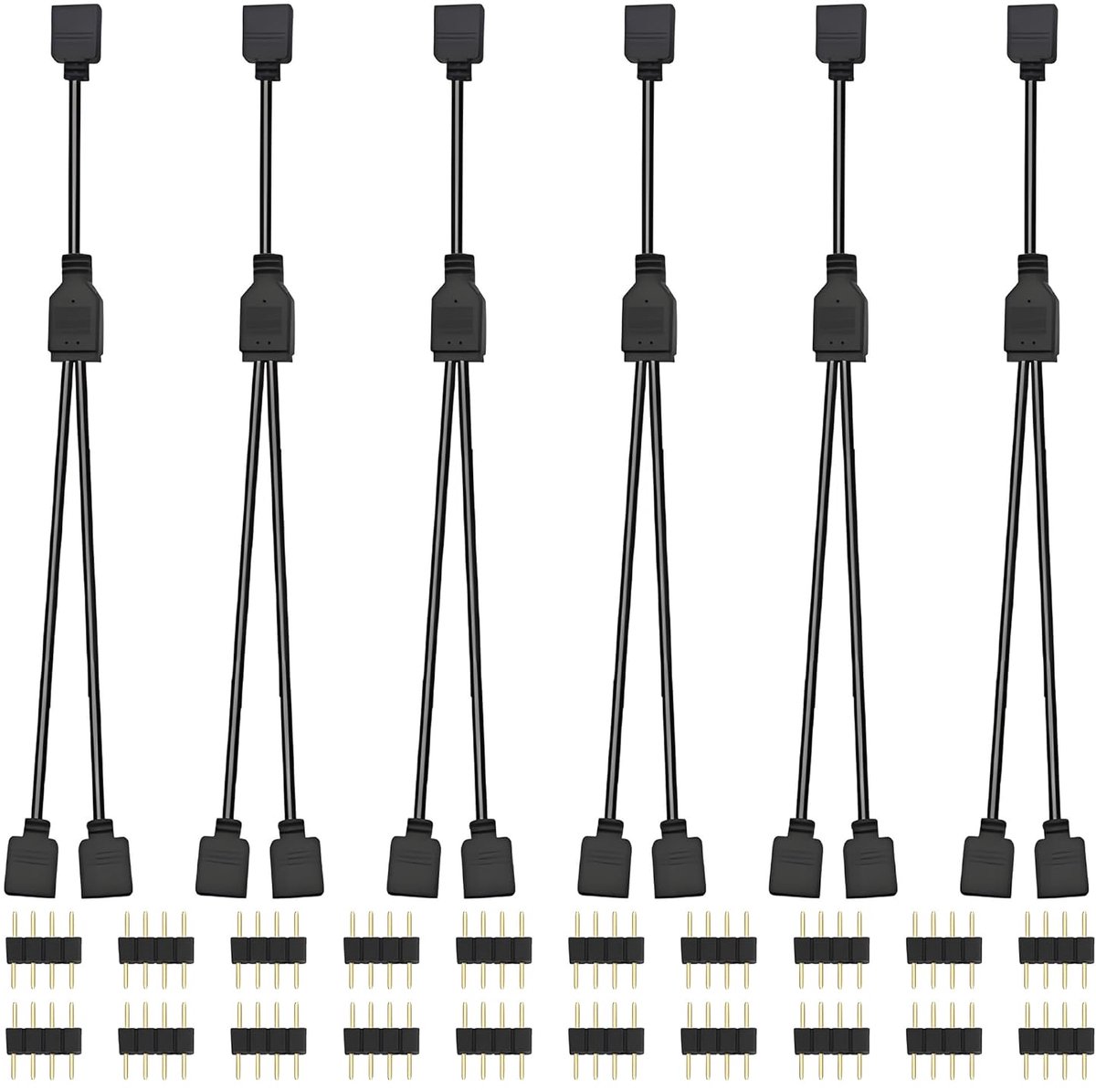 Lewttyer 4-pin Y-distributor cable 1 to 2 LED strips connector plug 4-pin RGB Strip Splitter black 30cm (6 pieces) - ShopVlot