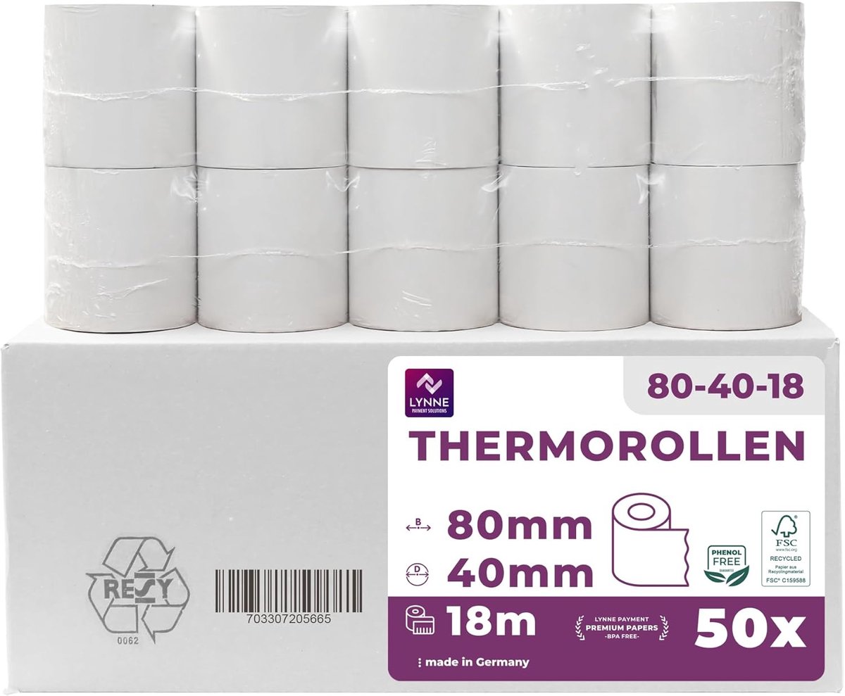 Thermal Rolls 80 mm x 40 mm x 12 mm - Cash Register Rolls - Receipt Roll with Receipt Printer - Thermal Paper - ShopVlot