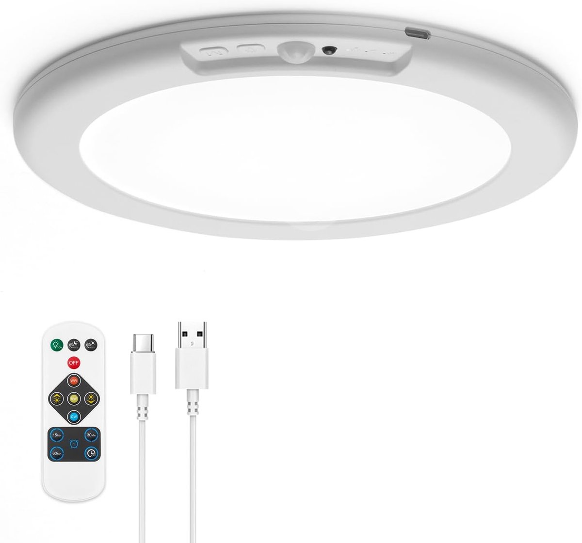 Rechargeable LED Ceiling Light with Motion Sensor, 19cm USB Lamp Battery, Magnetic Mounting Without Drilling, Dimmable - ShopVlot