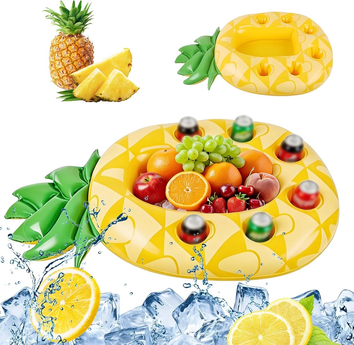 Ananas zwembadbar, opblaasbare bekerhouder, drijvend, 2-in-1 drank- en snackhouder, zwembadbar, 7 gaten, grote - ShopVlot