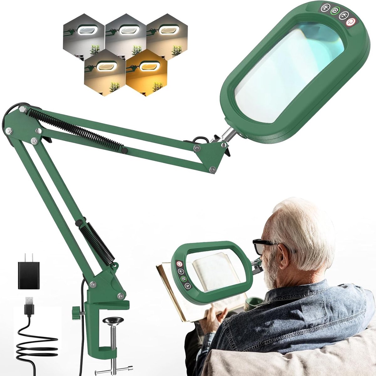 10 x Magnifier with Light and Clamp, Real Glass, Standing Lighting, Magnifying Glass, 5 Colour Modes and Infinite - ShopVlot