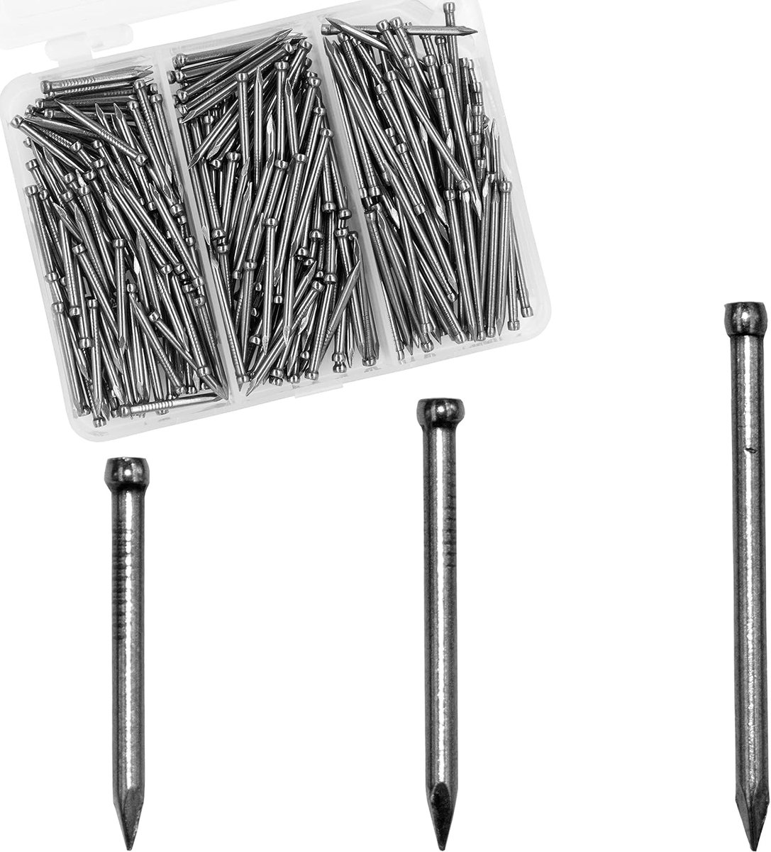 Hardware koolstofstalen nagels - assortiment (280 stuks) - verzinkte spijkers voor het ophangen van afbeeldingen en houtbewerking - betonstalen spijkers voor plinten en houtbewerking