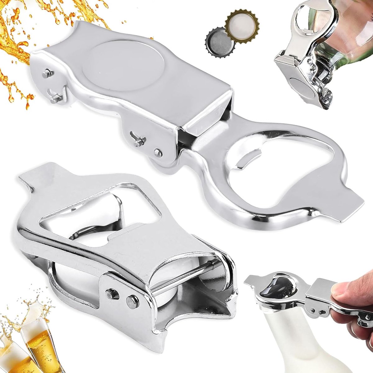 nkai 2 Piece Foldable Beer Bottle Opener, Multi-Function Bottle Opener with Bottle Cap, Stainless Steel Bottle Opener - ShopVlot