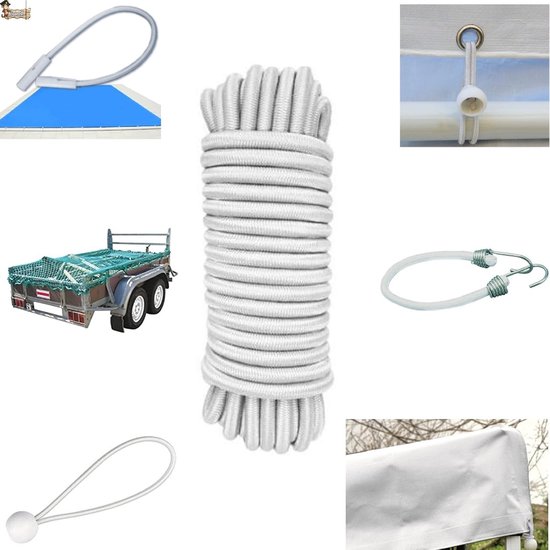 BricoLoco.com Rubber Rubber Rope for Swimming Pool or Trailer, Round, for Transport, Boat, Fishing, Sailing, White - ShopVlot — afbeelding 3