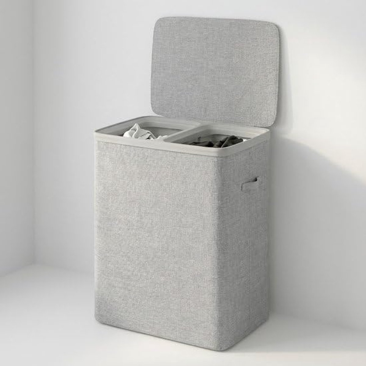 Laundry Basket with 2 Compartments - 100 Liter - Laundry Assorter with Lid - Removable Laundry Bags (GREY) - ShopVlot