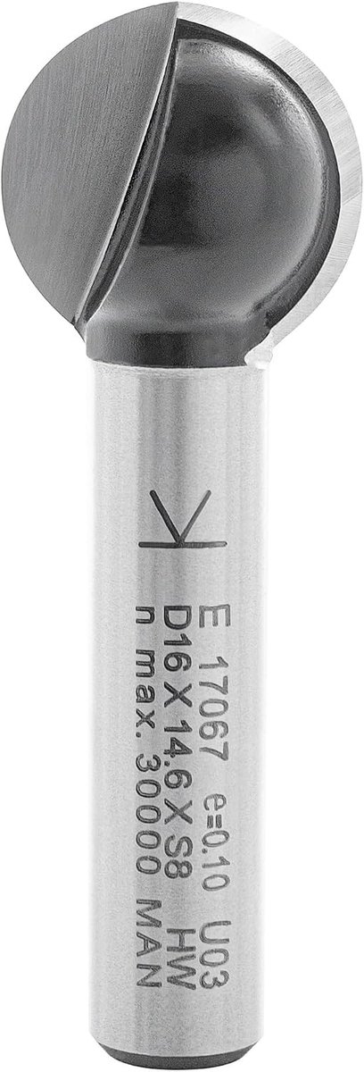 ENT 17067 Ball Milling Cutter, Carbide Metal, Shank Gauge (S) 8 mm, Fremaple Gauge (D) 16 mm, NL 14.6 mm, R 9 mm, SL - ShopVlot