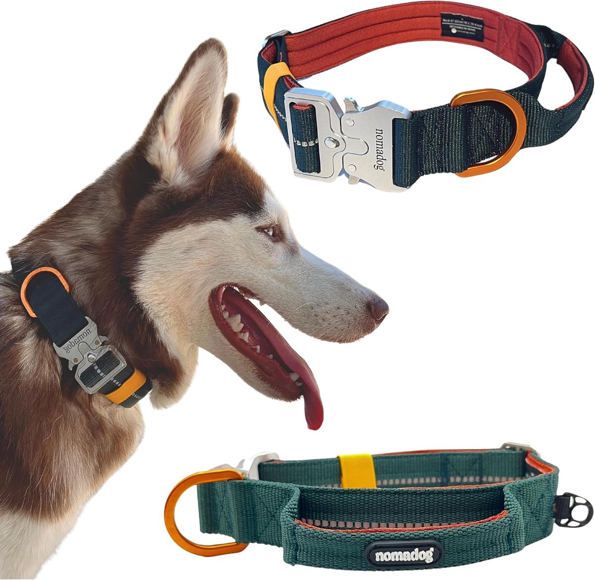 Nomadog Trailblazer Dog Collar - Heavy-Duty Tactical Collar, Adjustable, Padded, Reflective, with Control Handle - ShopVlot