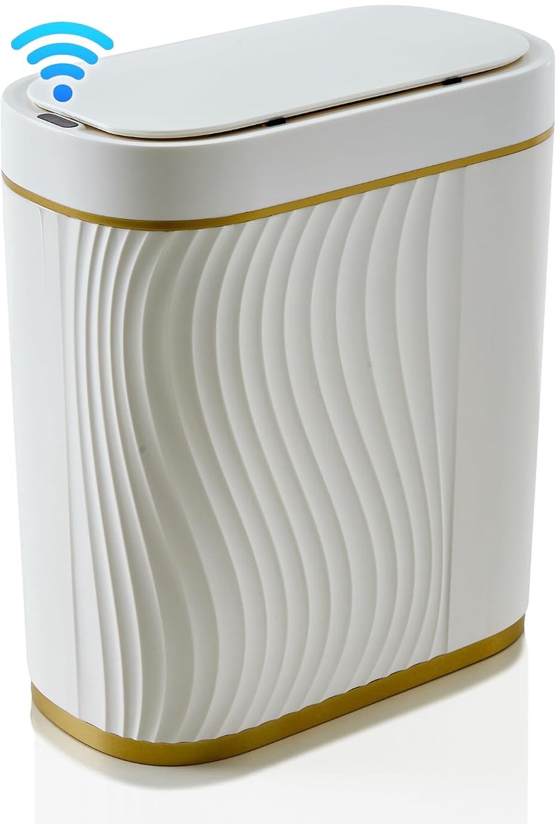 Automatische vuilnisemmer met sensor, 8 l, smal design, wit-goud - ShopVlot