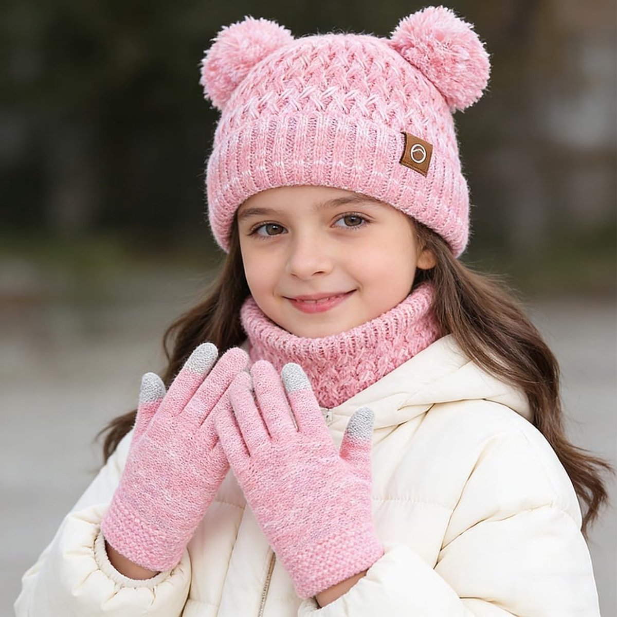 Set Invernale Bambini 3 Pezzi Ragazze Cappello Sciarpa Guanti Set di Accessori Invernali Con Morbida Fodera di - ShopVlot