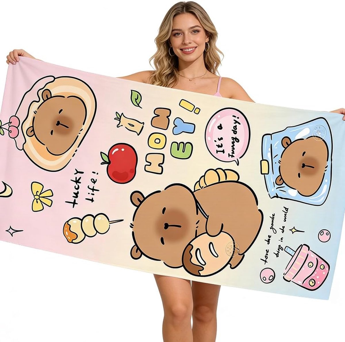Capybara-strandhanddoek, Capybara-microvezelhanddoek Lichtgewicht badhanddoek Saunastrandhanddoeken Zachte - ShopVlot
