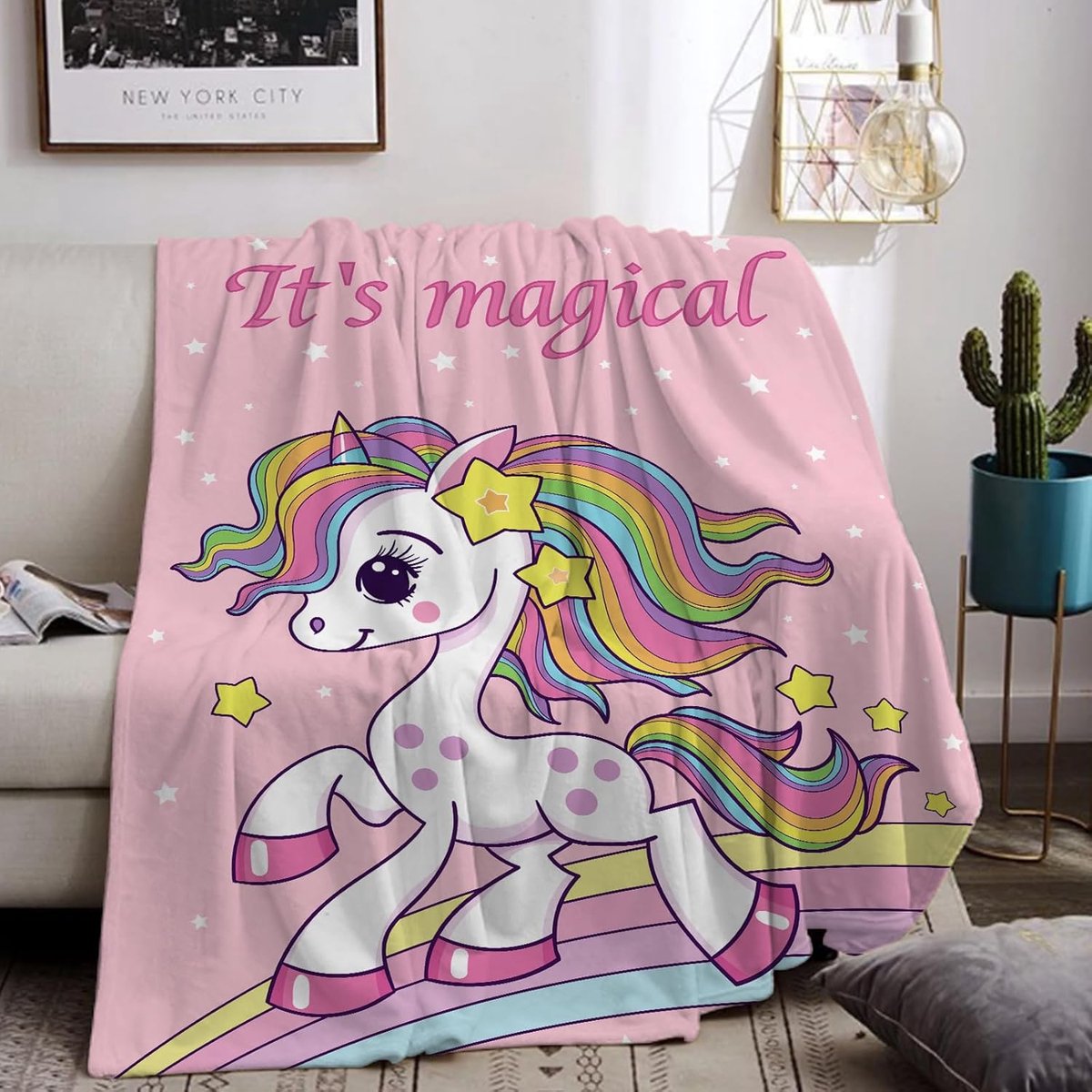 Unicorn Blanket Cuddly Blanket Flannel Kids Pink Cuddly Blanket for Girls Soft Blanket Birthday Gifts Sofa Living Room - ShopVlot