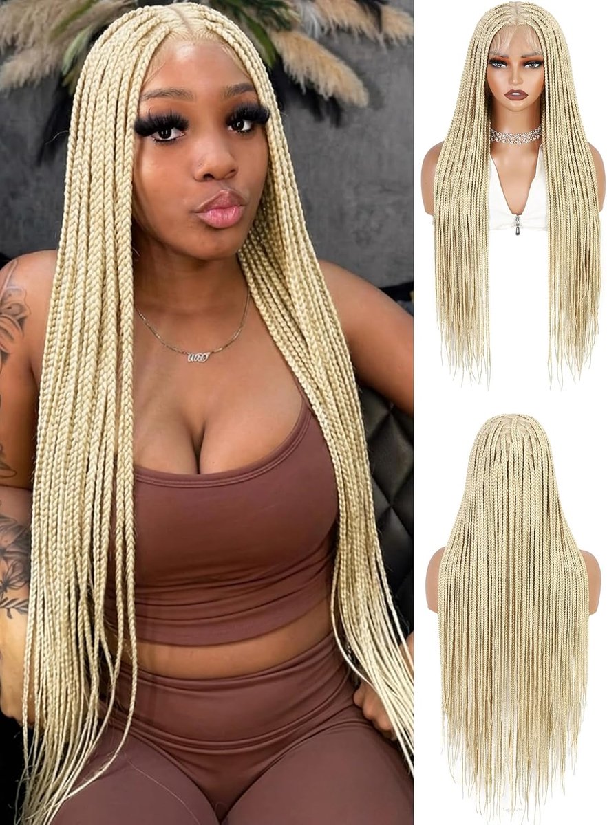 36 Inch HD Full Lace Braided Wigs for Women of Color With Baby Hair - ShopVlot