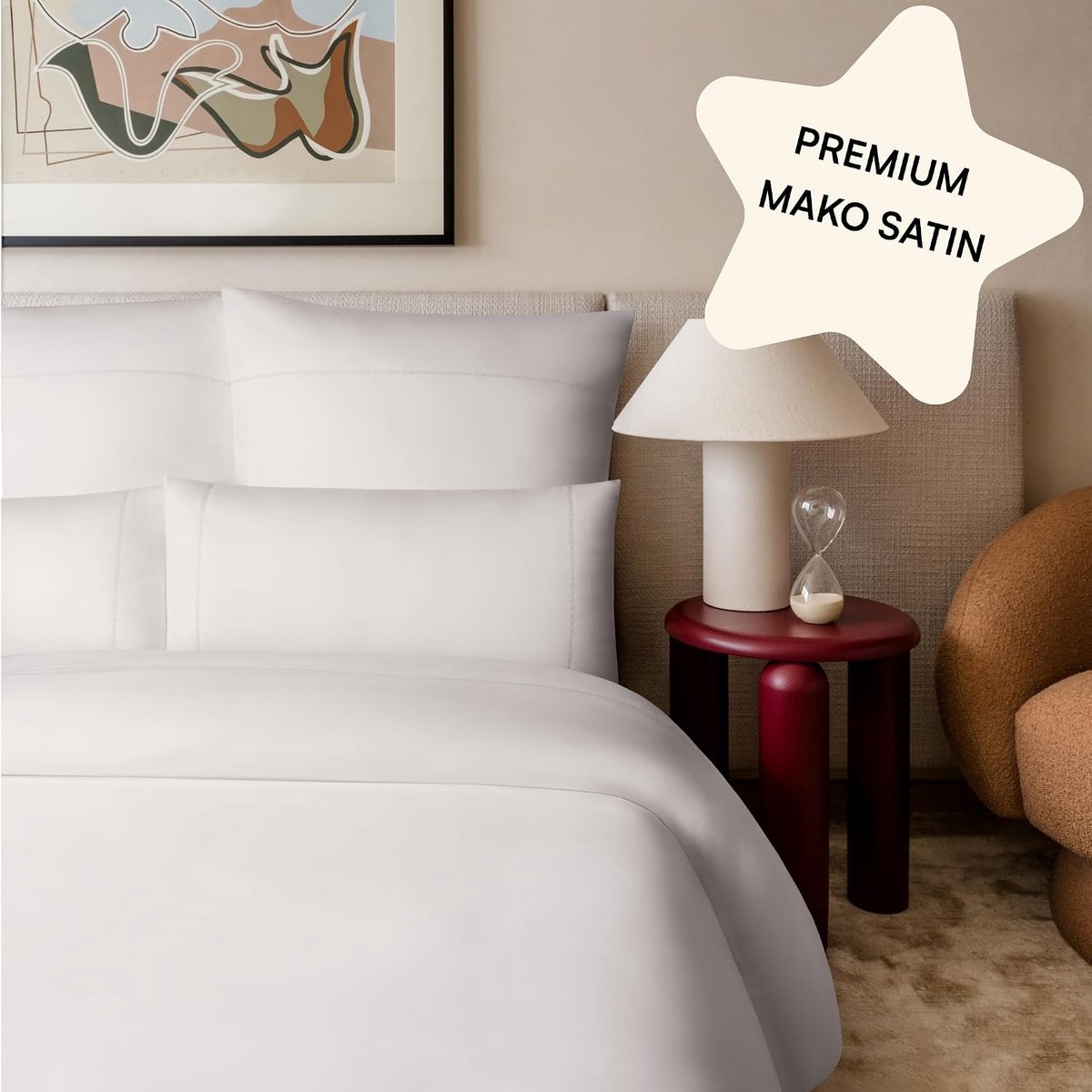 Lumi Mako Satin Bed Linen White with Embroidery Bedding Set 135 x 200 cm, Satin Bed Linen 135 x 200 cm, Hotel Bed - ShopVlot