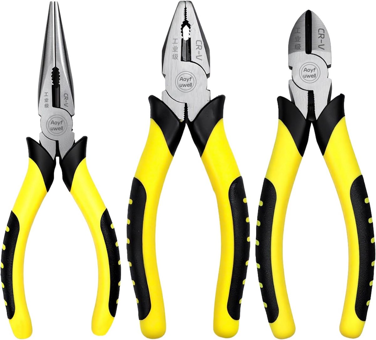 3-delige tangenset, universele combinatietang, zijsnijder 170 mm, combinatietang 160 mm, punttang 170 mm, geschikt - ShopVlot