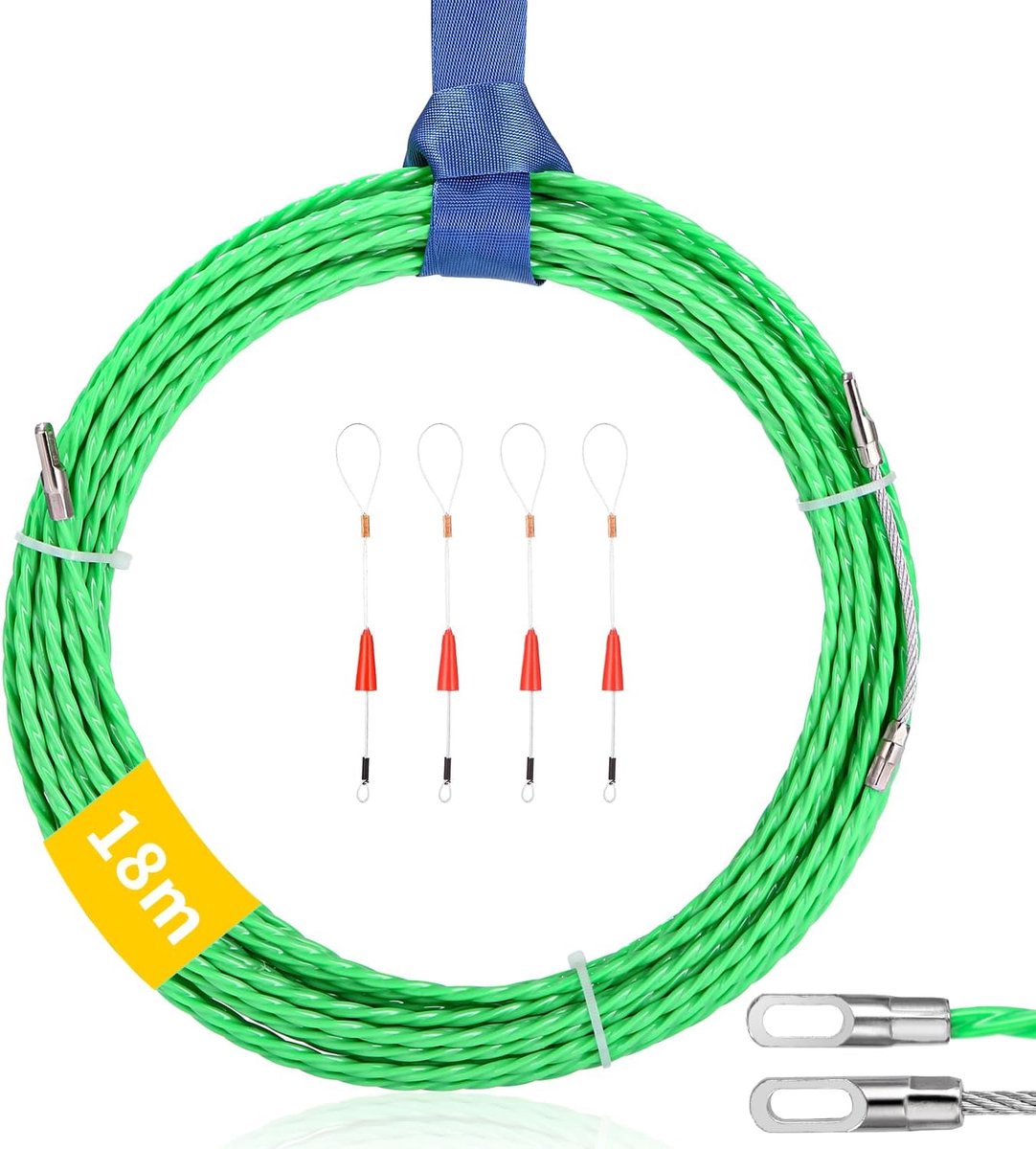 18 m kabelintrekhulp met 4 geleidingsveer, intrekband φ4,5 mm - ShopVlot