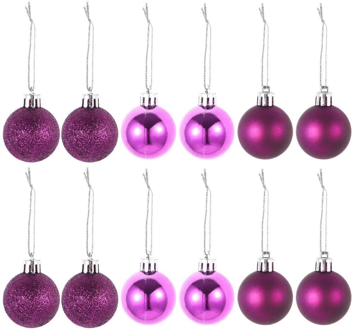 Solidchoice - Set van 24 Schitterende Kerstballen in Lila