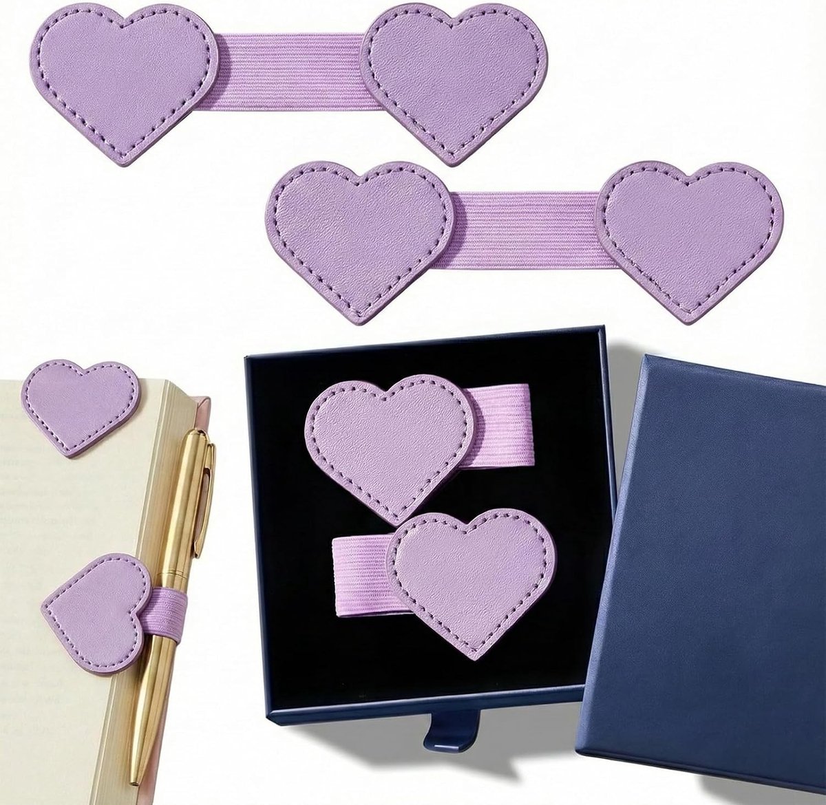 Magnetische Lederen Boekenleggers met Penhouder in Cadeaubox - Hartvormige Boekenleggers voor Boekenliefhebbers, Lezers en Vrouwen, Perfecte Cadeau voor Meisjes en Vrouwen