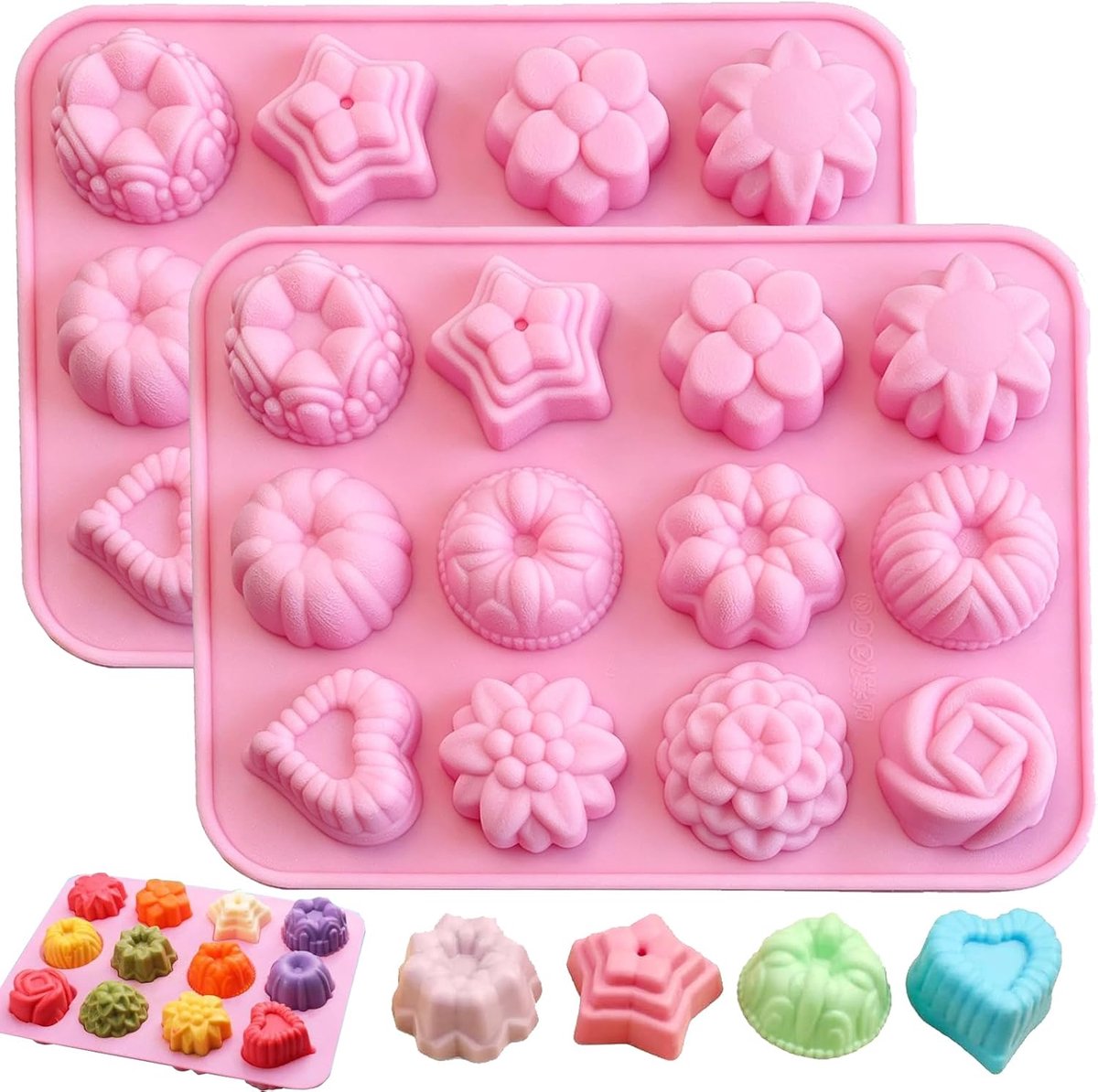 YOUYIKE 2 stuks mini gugelhupvorm, mini-bakvorm, 12 siliconen muffinbakvormen, bakvormen met antiaanbaklaag voor - ShopVlot