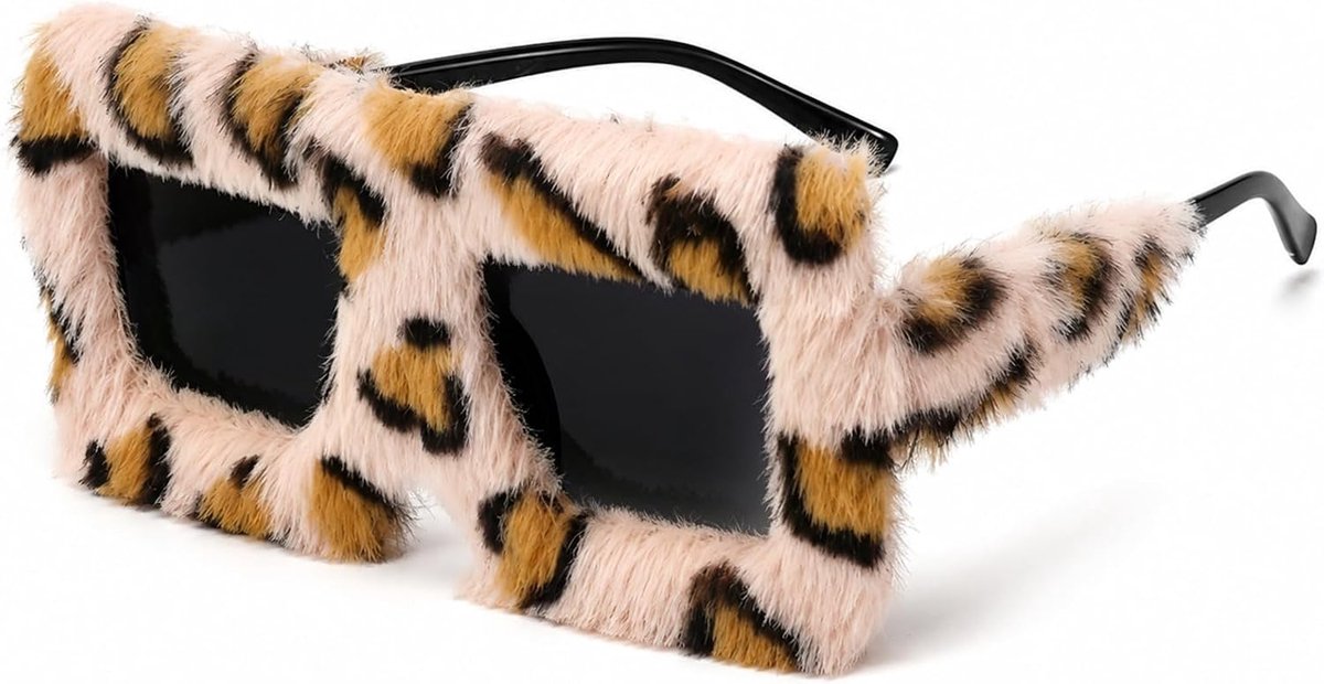 1 stuk luipaardprint pluche zonnebril dames retro bril stijlvolle pluizige bril grappige bril decoratie voor carnaval - ShopVlot