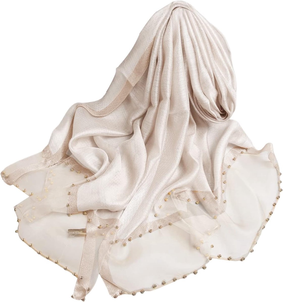 LumiSyne Spring Silk Chiffon Scarf Ladies Solid Color Neckerchiefs Fashion Silk With Tulle Beading Decoration Long - ShopVlot