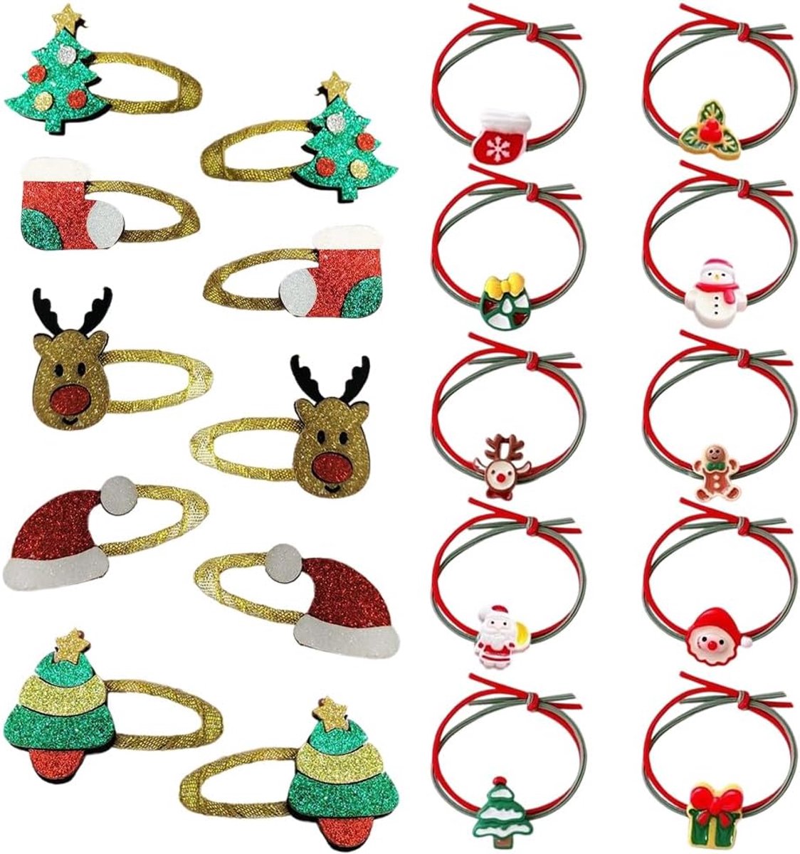 Christmas Hair Accessories for Girls, 20 Pieces, Glitter Christmas Hair Clips Hair Bobbles Caricature Snap Hair Clips - ShopVlot