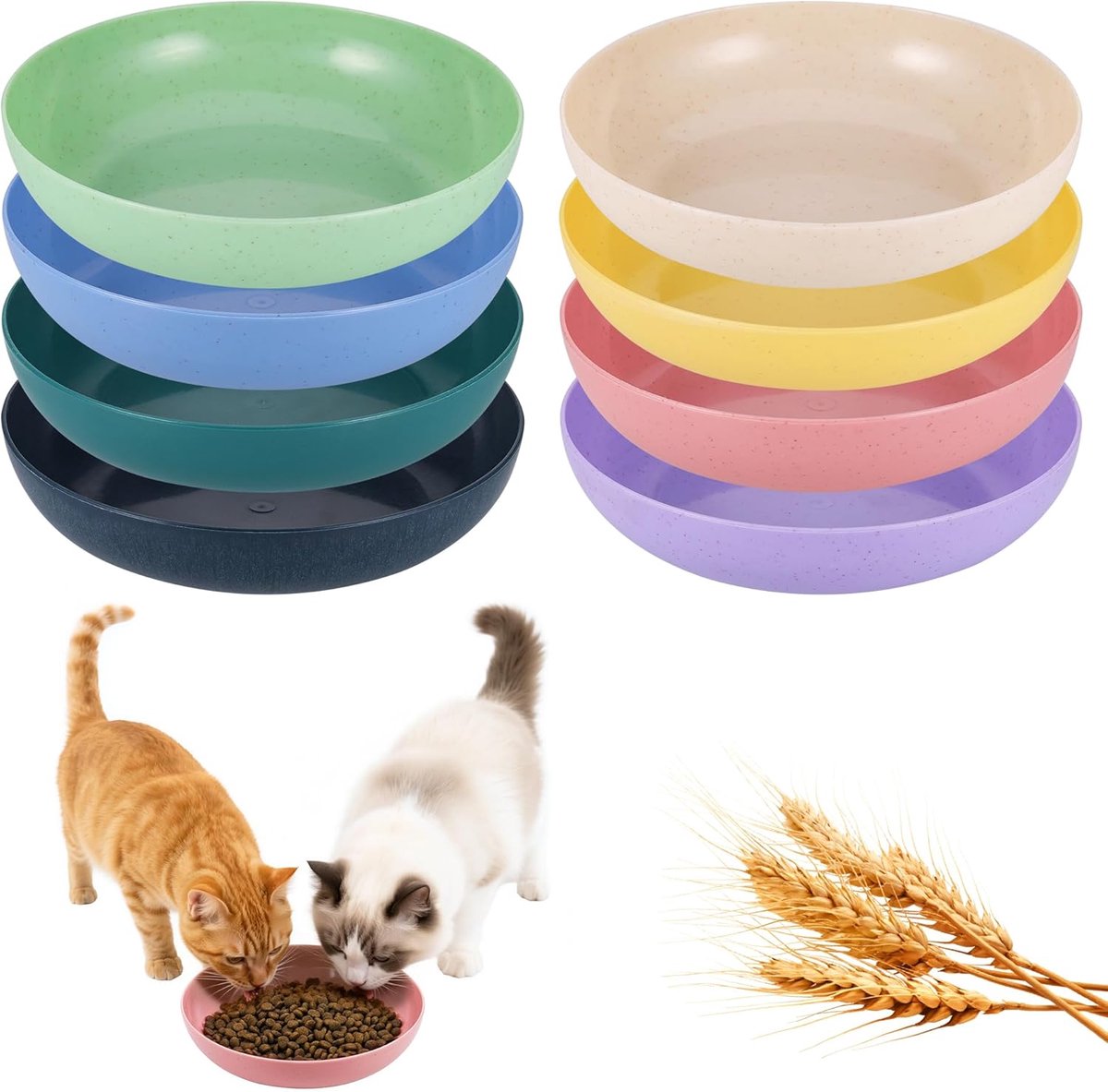 8pcs Flat Cat Litter Tray Durable Cat Feeder Round Cat Food Bowl for Food Water Wheat Straw Cat Sign for Kittens and - ShopVlot
