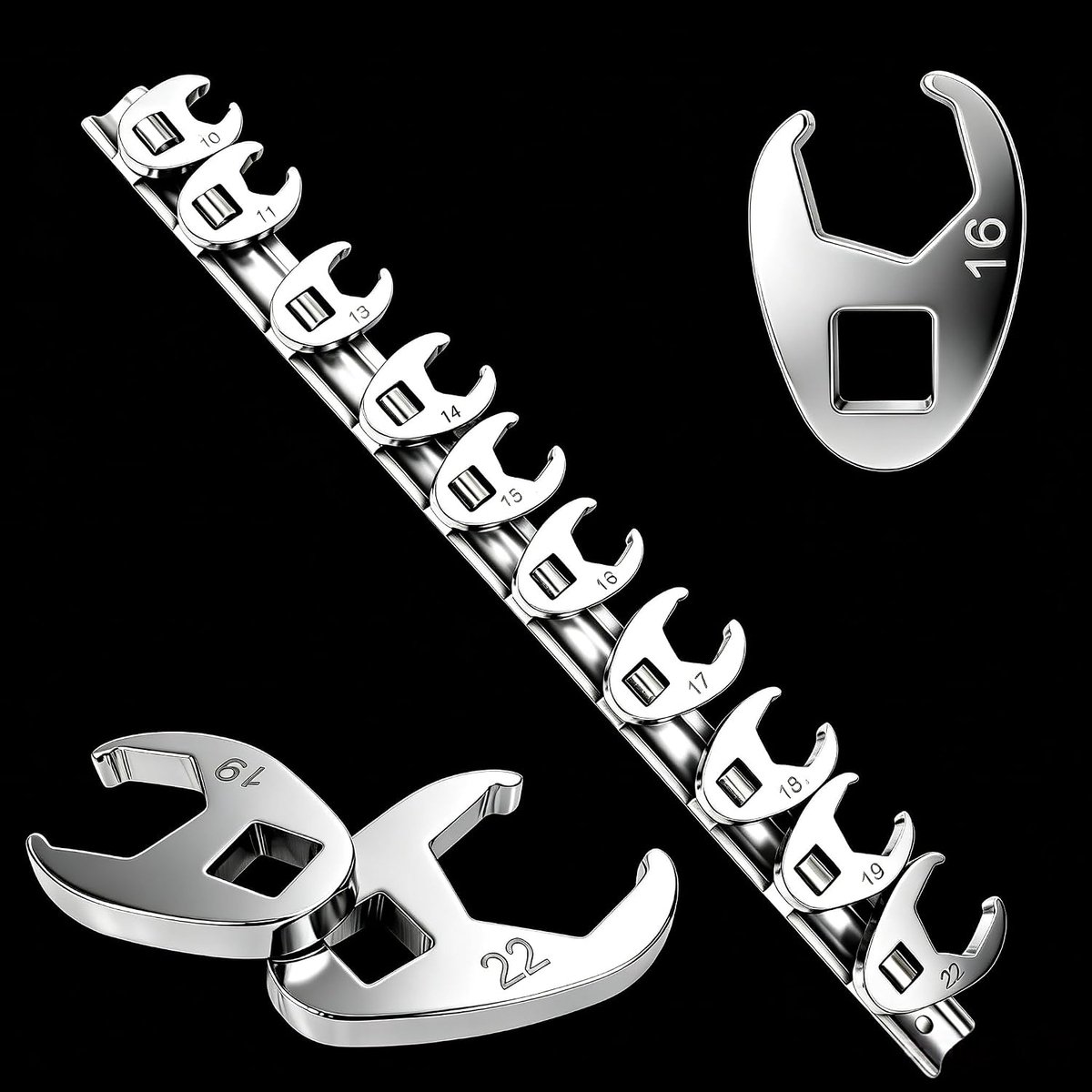 Set met 10 metrische steeksleutels, 3/8 inch aandrijving, 10-22 mm, steeksleutel - ShopVlot