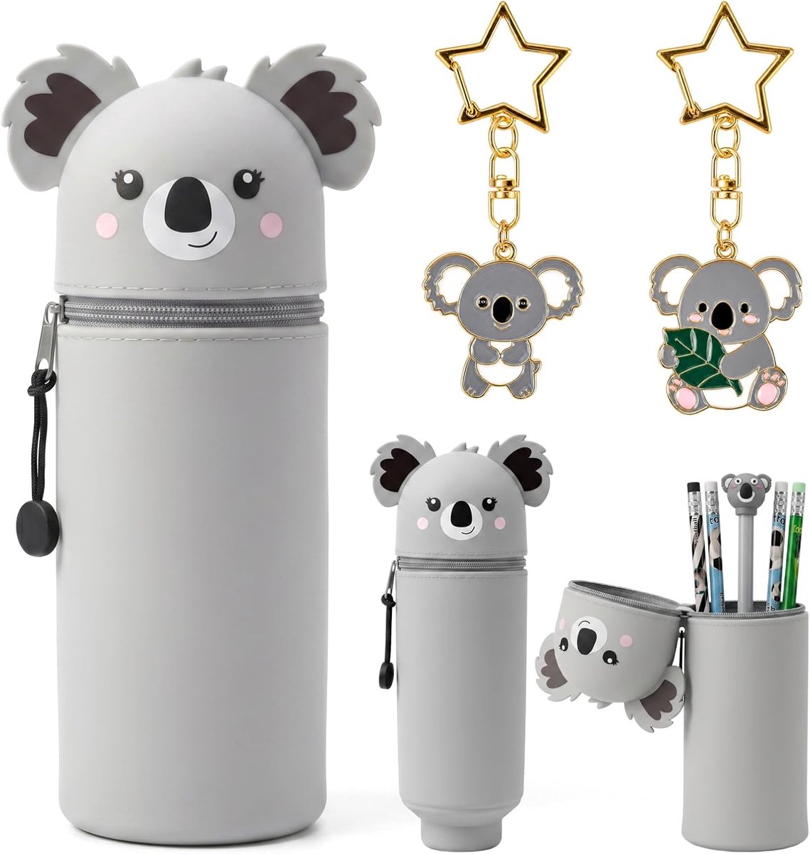 2-in-1 Kawaii siliconen etui met koala-dierdesign, uittrekbare staande pennenhouder, afwasbaar, etui voor school - ShopVlot