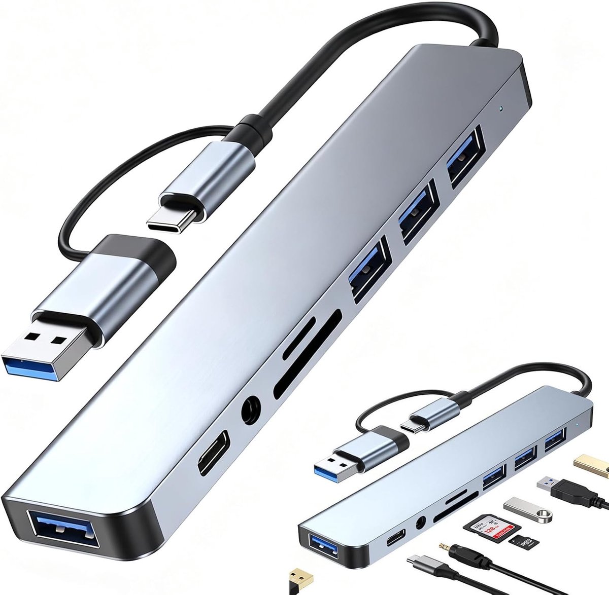 8-in-1 USB C Hub with 4 USB Ports, SD/TF Card Reader, 3.5mm Headphone Jack, USB C Data Port, Compatible with MacBook - ShopVlot