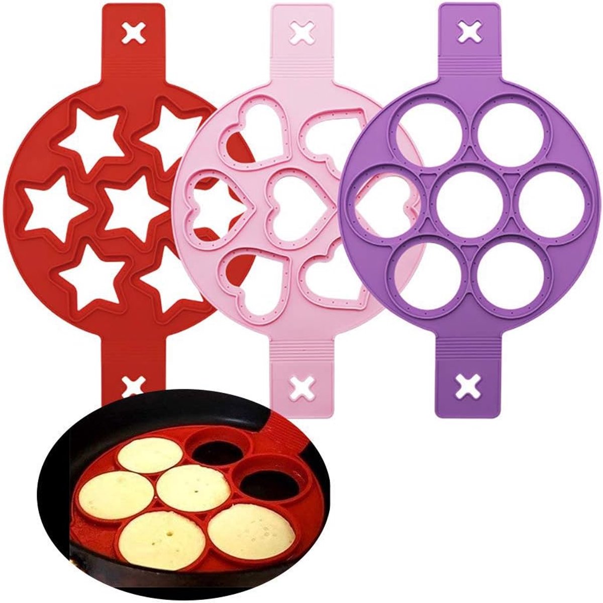 Silicone Fried Egg Mould, 3 Pcs Heart Round and Star Shaped Pancake Maker to Save Cooking Time, Insulated Cookie Mold - ShopVlot