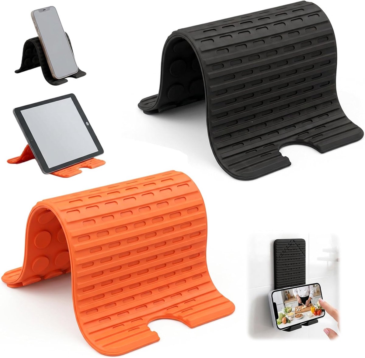 Ventouse Telefoon Draagbaar, Vloeibaar Ondersteunende Telefoon（Oranje/zwart） - ShopVlot