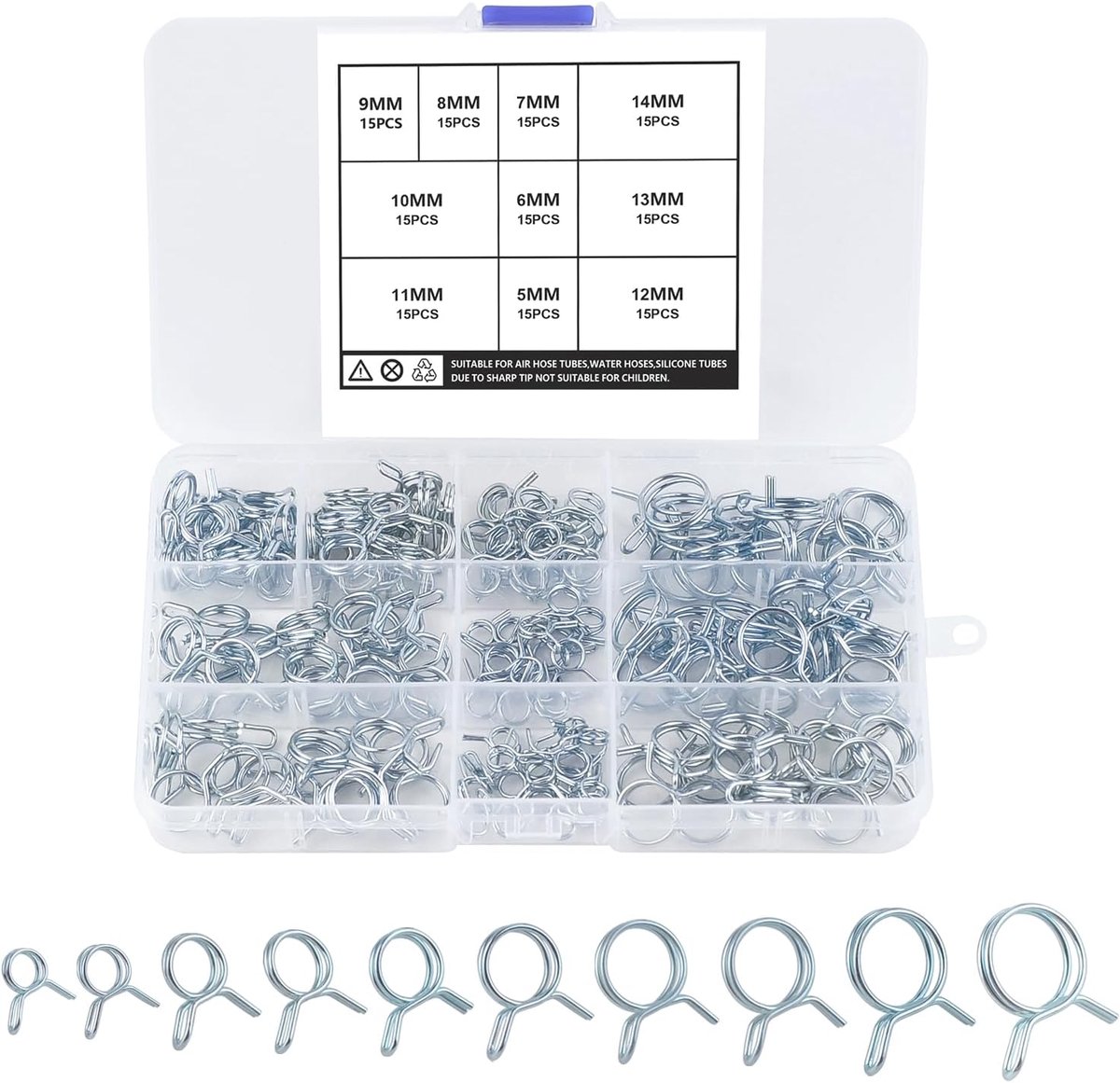 JINTANG Set of 150 Hose Clamps, 5-14 mm, Spring Belt Clamps, Set - ShopVlot
