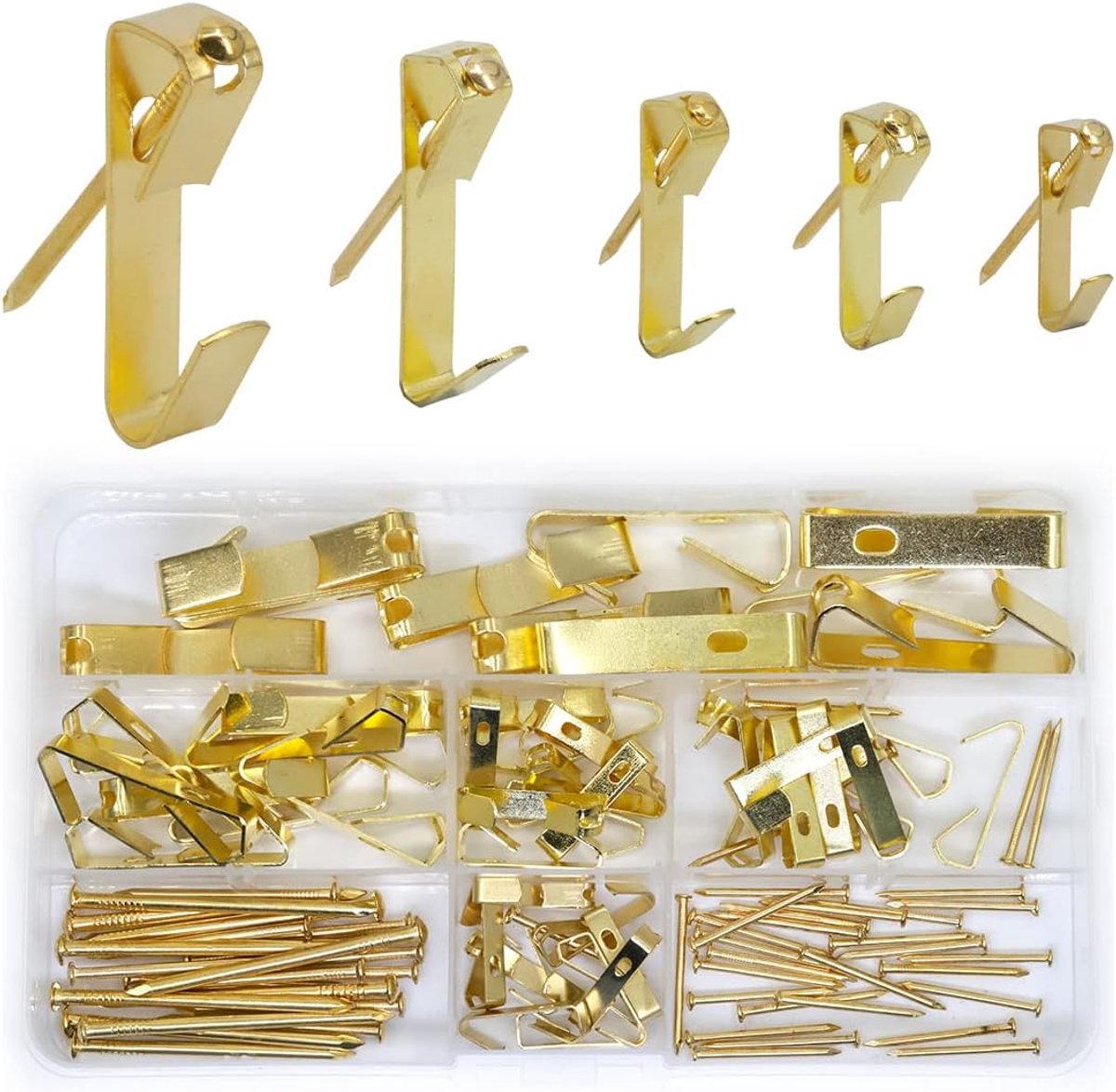 SnelShoppen - 100 stuks fotohangerset met spijkers, 10-100 lb fotohaakset, roestvrij staal, hoogwaardige fotohaak voor spiegels en decoratie, duurzaam