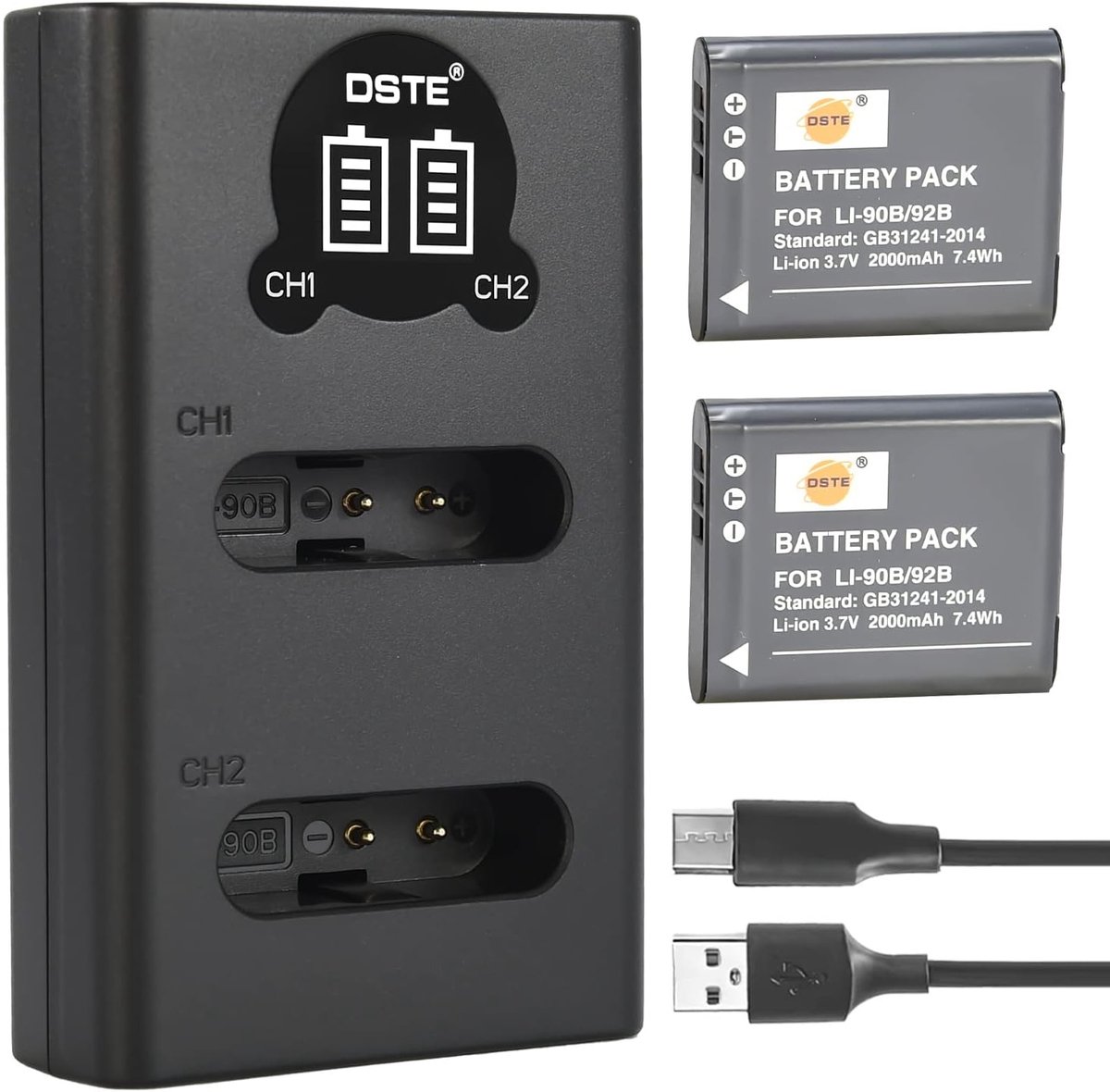 DSTE (2-Pack) LI-90B LI92B Battery & Dual USB Charger Compatible with Olympus SH-50, SH-60, SP-100, TG-1, TG-2, TG-3 - ShopVlot