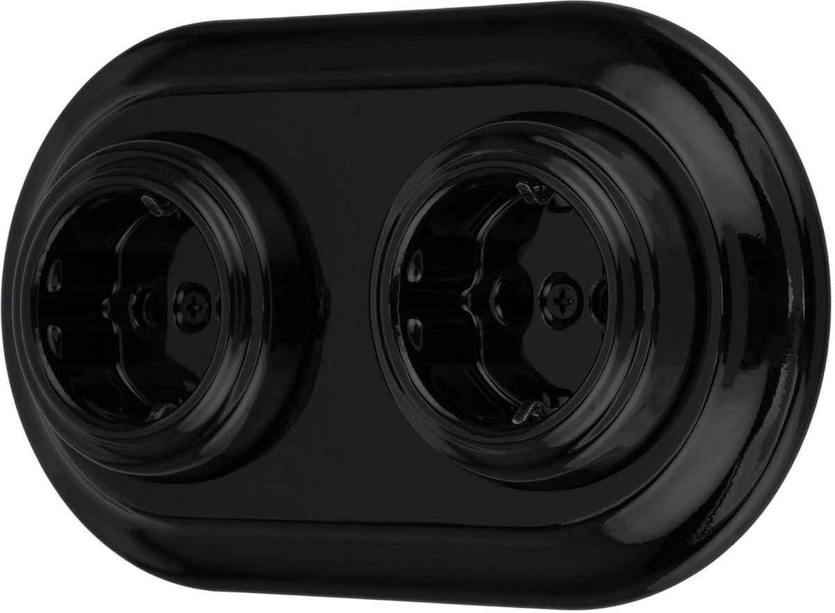 Recessed porcelain retro socket 2-gang, All-in-One, SET series PR1 black - ShopVlot