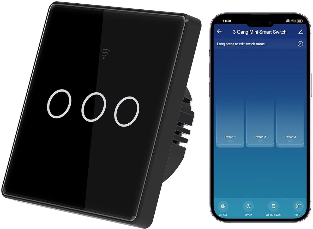 SnelShoppen - Tuya Draadloze Muurzender, WiFi + RF433 Aanraak Smart Lichtschakelaar, Compatibel met Stemcontrole, App Afstandsbediening, Timer, Countd
