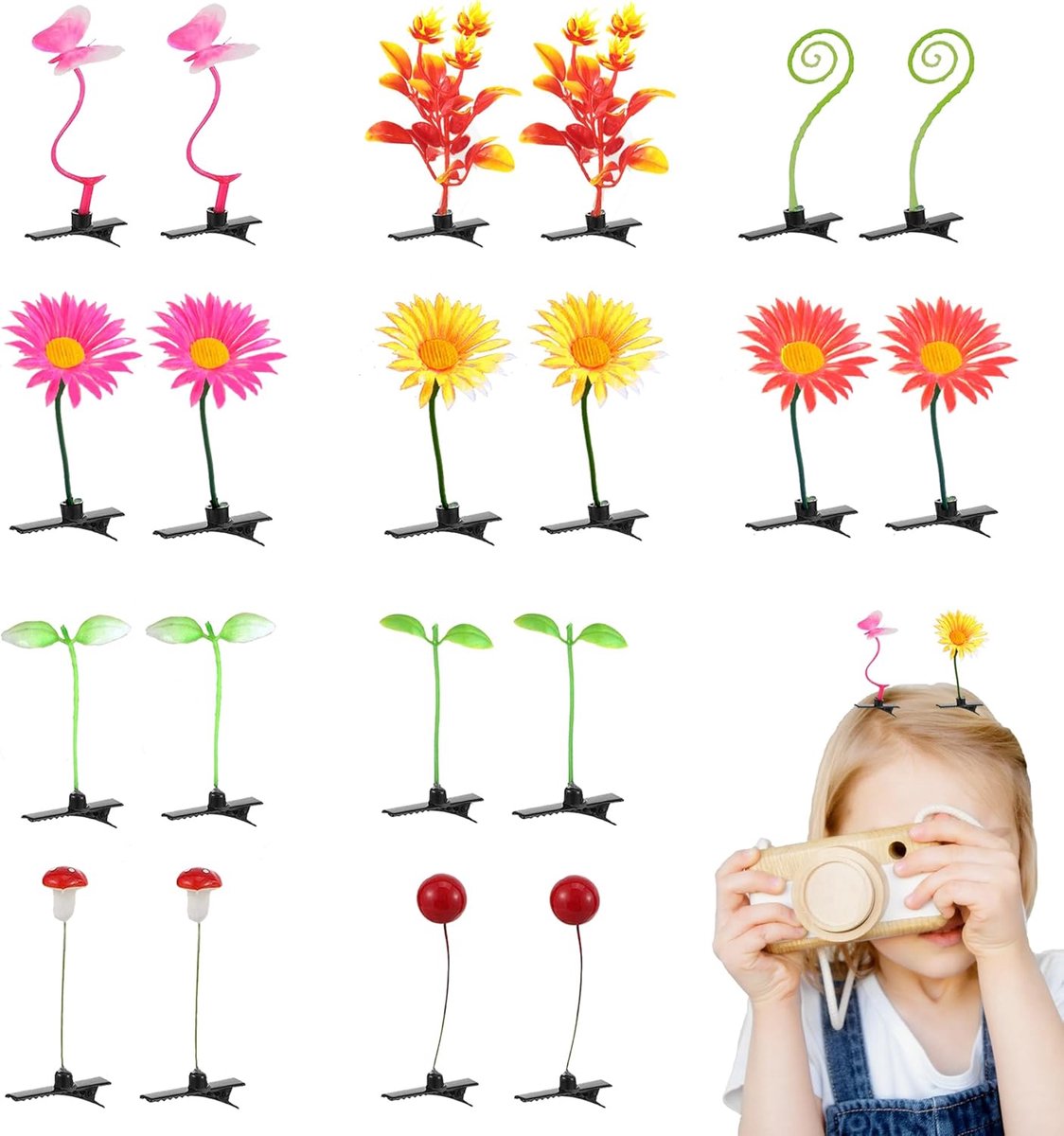 20pcs Simulation Plants Hair Clip Flowers Hair Clip Girls Hair Clips Little Girls Hair Accessories Metal Hair Clips - ShopVlot