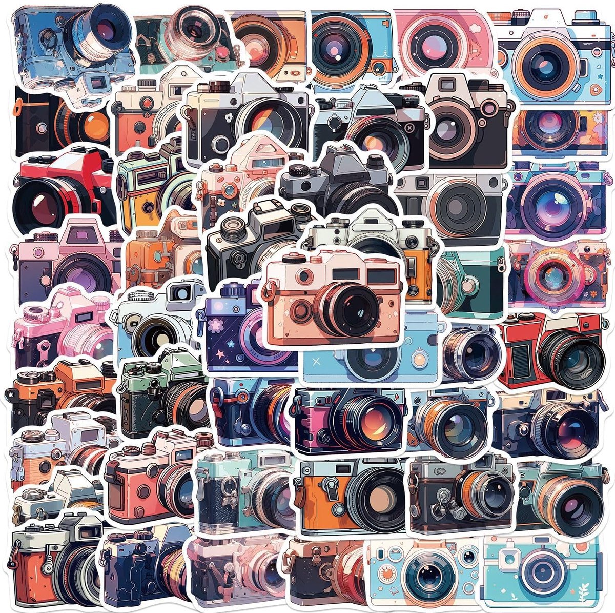 50 Pieces Retro Camera Stickers for Adults, Teenagers and Children, Vintage Camera, Waterproof Stickers for Car - ShopVlot
