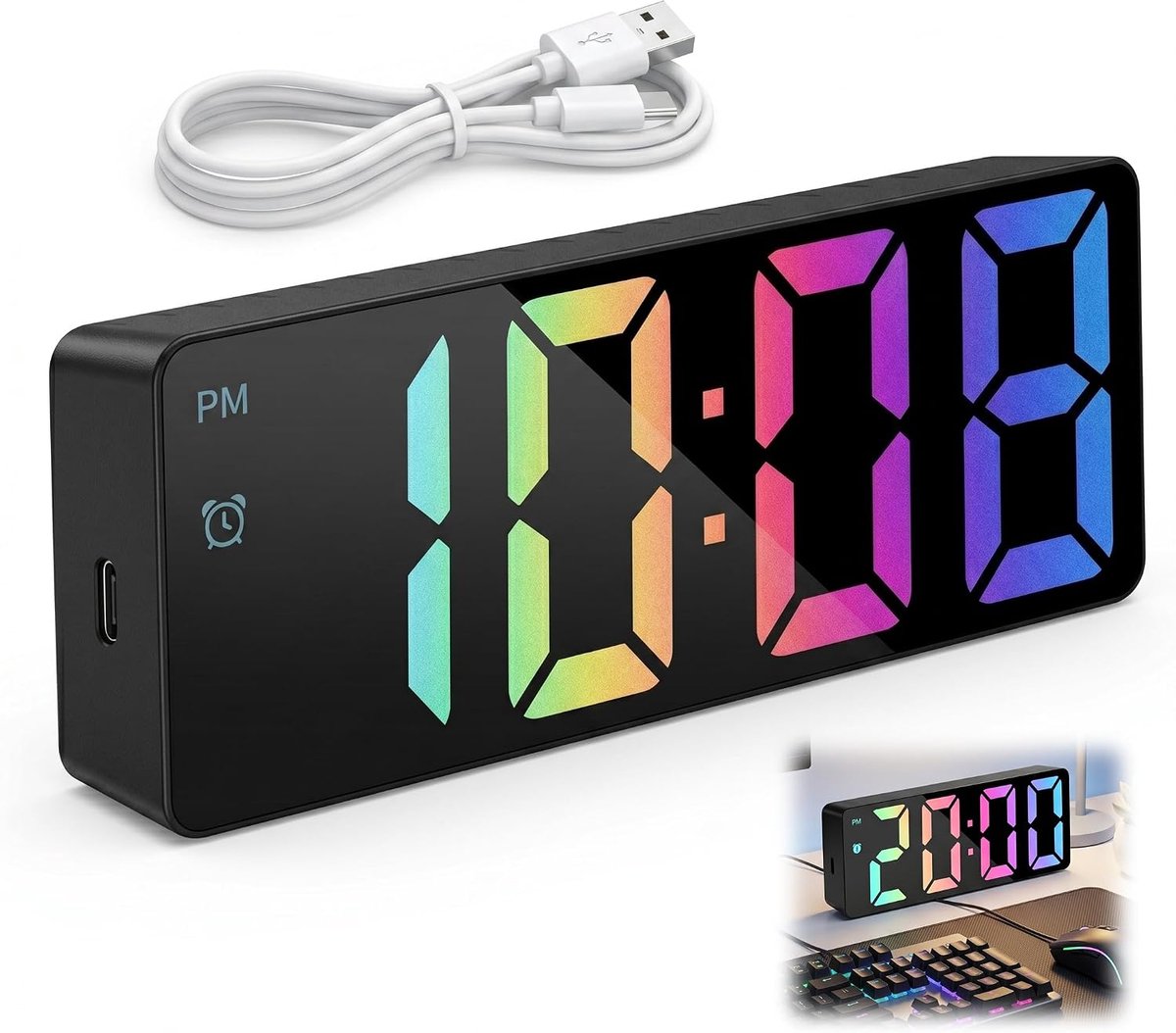 Digitale led-wekker, digitale led-klok met 6 inch display, tijd, datum, temperatuur, instelbare helderheid, 3 niveaus - ShopVlot