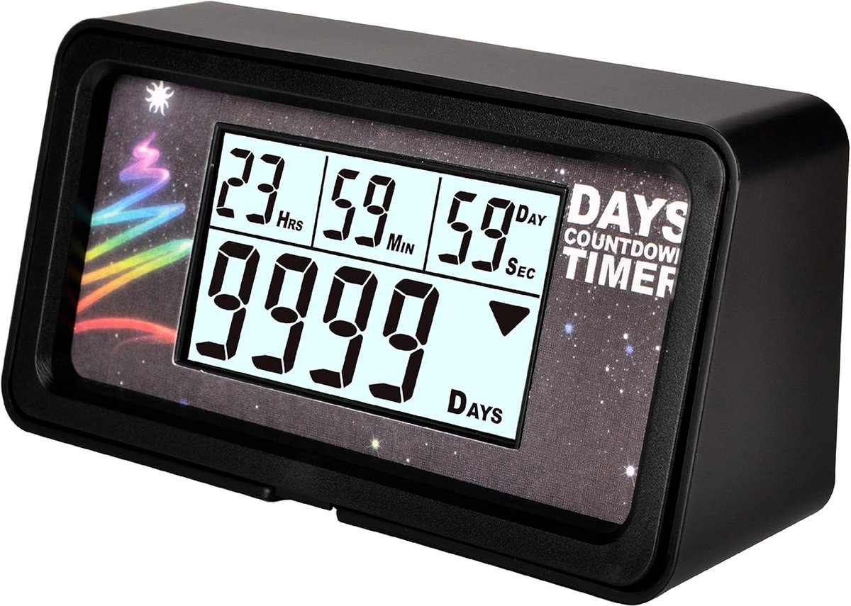 Digitale achtergrondverlichting, 9.999 dagen, timer, countdown, groot lcd-display, aftellen voor pensioen, bruiloft - ShopVlot