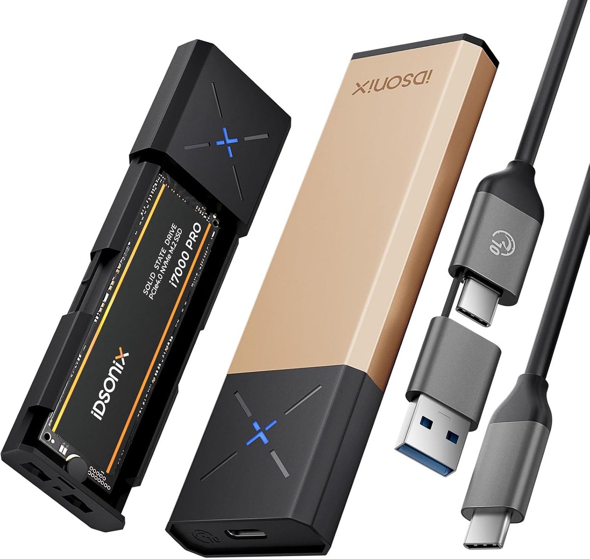 iDsonix M.2 NVMe & SATA] SSD Enclosure, Toolless Adapter, Aluminium, NVMe to USB 3.2 Gen 2 10Gbps, M.2 to USB A & C - ShopVlot