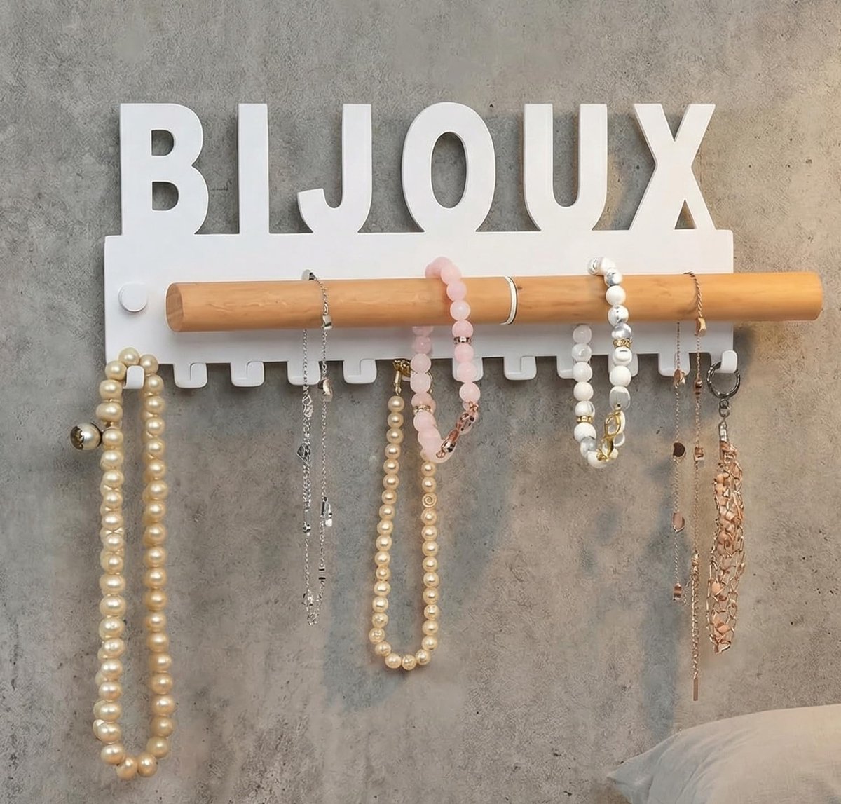 GALEARA Jewelry holder wall metal and wood design of metal and wood with jewelry or Bijoux lettering Jewelry Storung… - ShopVlot