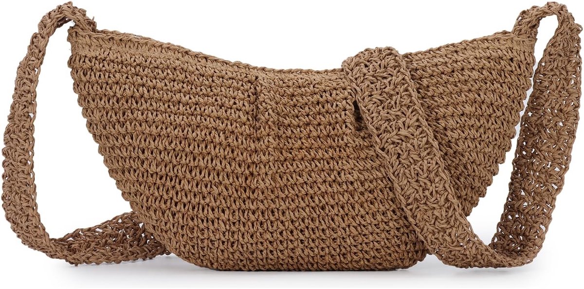 Fecialy Straw Crossbody Bag for Women Pleated Dumpling Shoulder Handbags Ruffles Handmade Summer Beach Straw Bag - ShopVlot