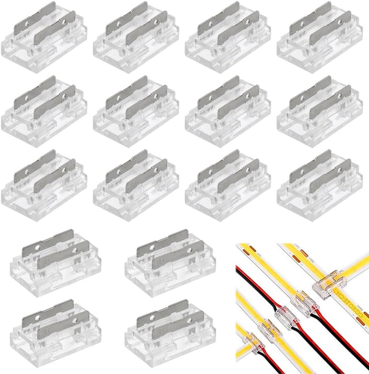 20 pieces, 2 pins, 8 mm, LED strips, transparent, without soldering, COB LED strips for connecting LED strips - ShopVlot