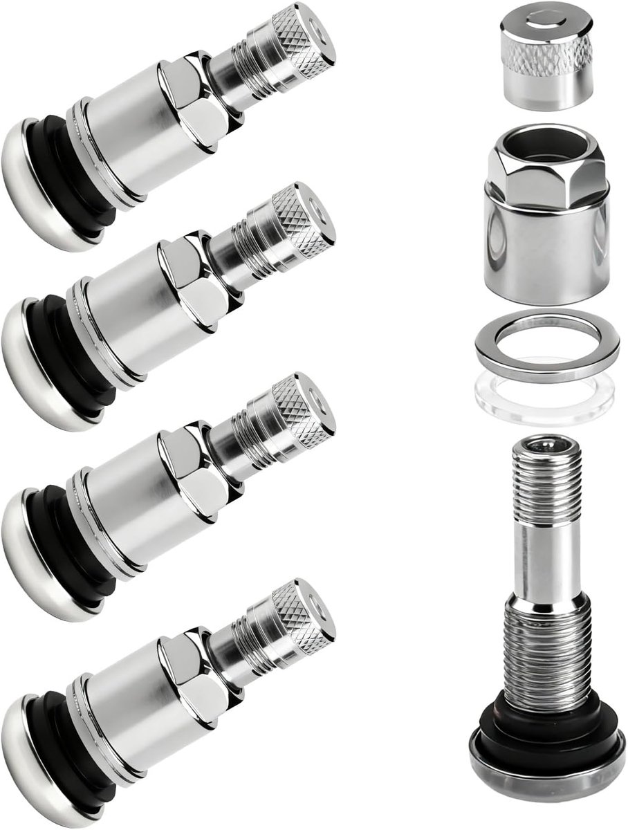 4 pieces silver metal valves, suitable for cars with 16mm rim bore, universal car tire valves - ShopVlot