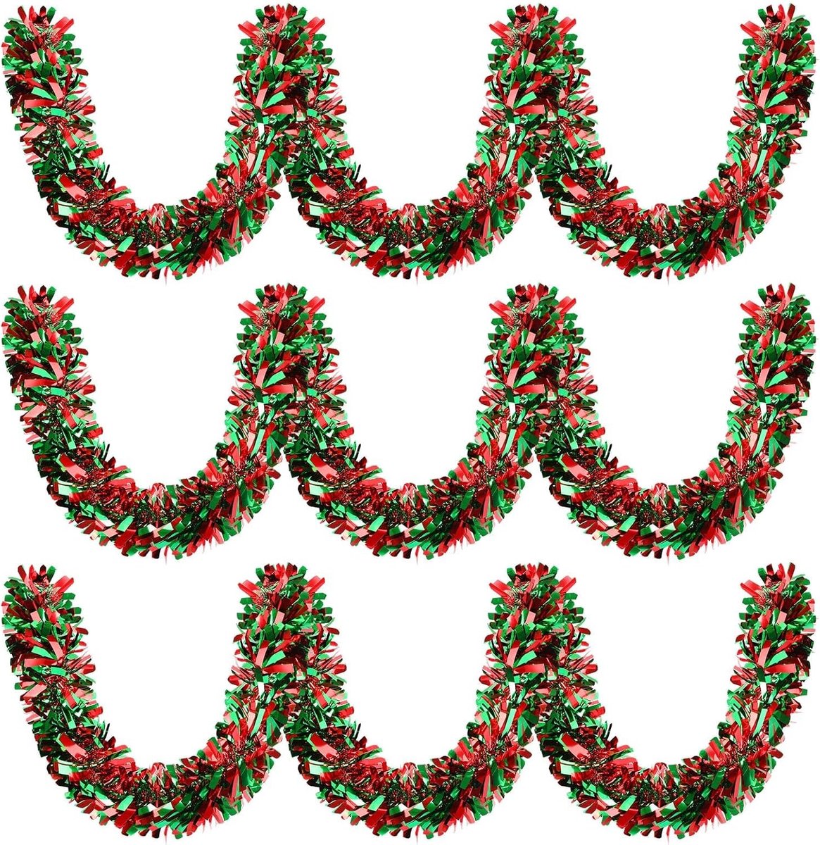 MARFOREVER 3Pcs Christmas Tinsel Garland Tree Decoration Red Green Metallic Tinsel Twist Garland Hanging Supplies for - ShopVlot