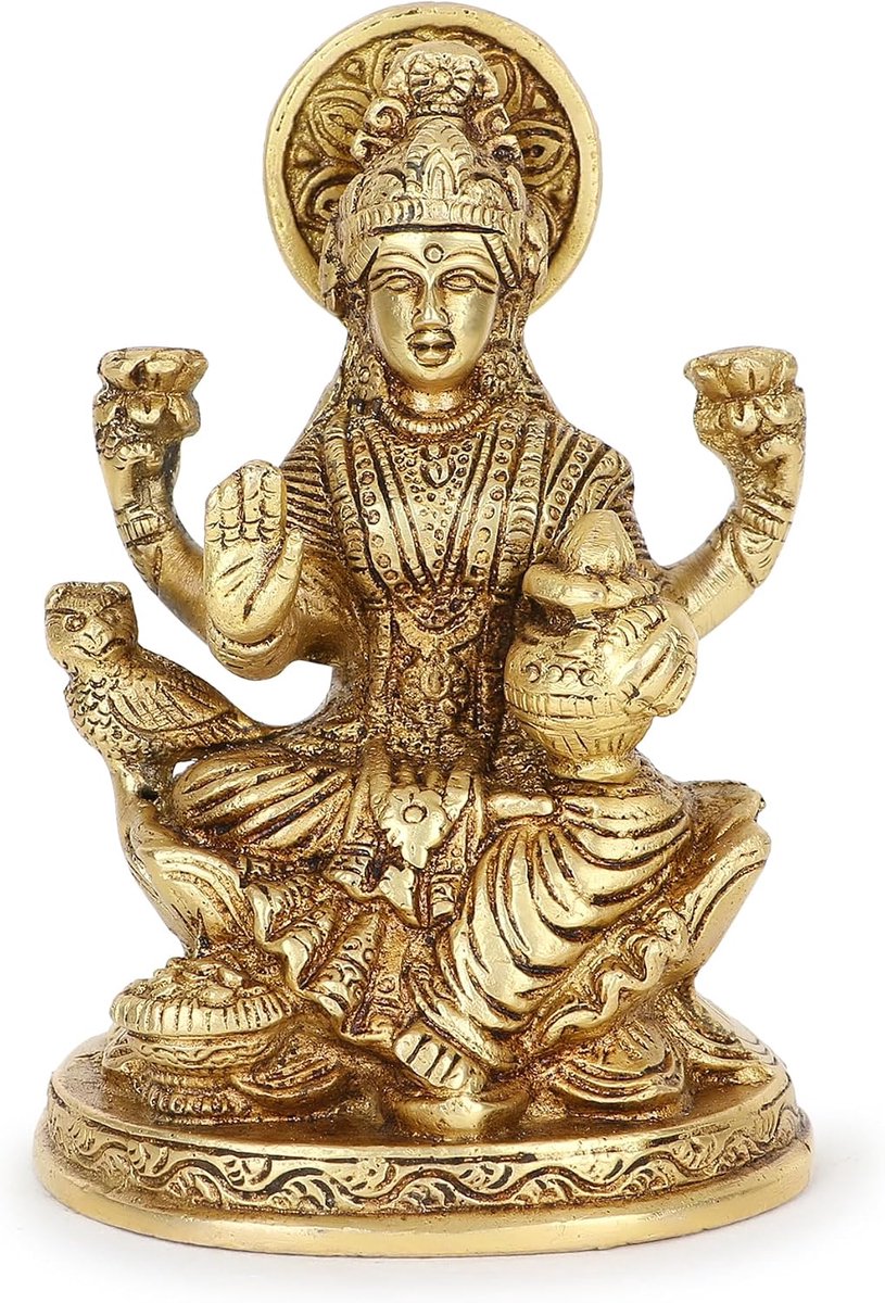 Zap Impex Brass Lakshmi Idol Laxmi goddess Lakshmi sitting statue in blessing position in front of Pooja temple home - ShopVlot