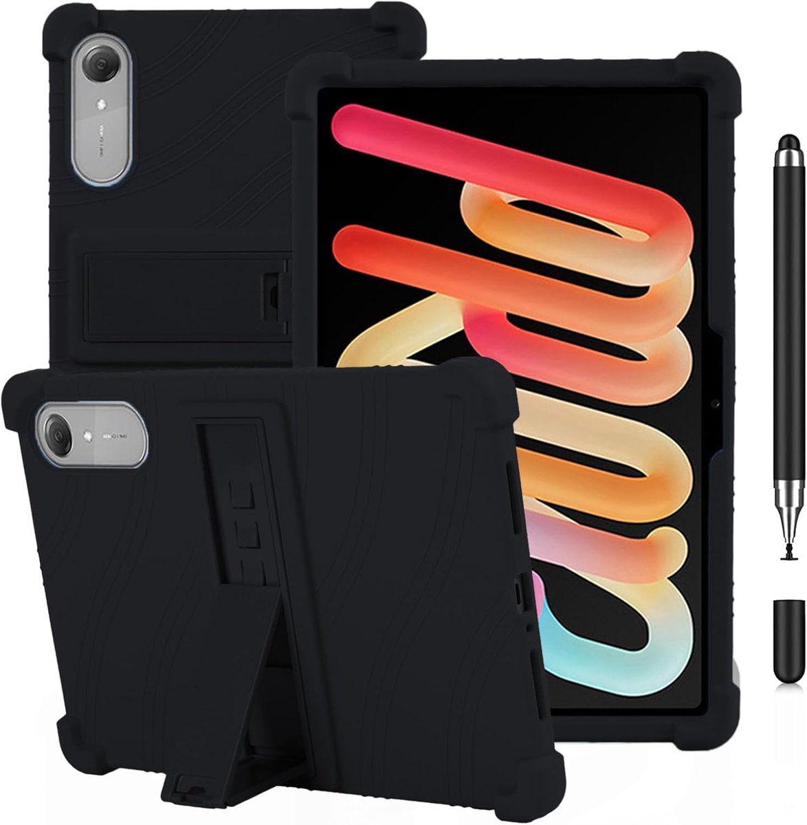 Hoes voor Lenovo Idea Tab Pro Gen 2 13 inch tablet, zwarte schokbestendige siliconen hoes, verstelbare standaard + - ShopVlot