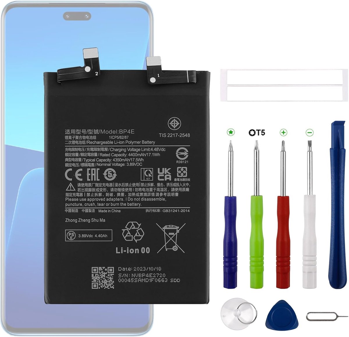 4350 mAh nieuwe BP4E batterij vervanging compatibel met Xiaomi 13 Lite met bijgewerkte reparatiegereedschapsset - ShopVlot